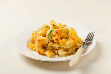Traditional North American dish. Baked pasta with cheese.
