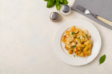 Traditional North American dish. Baked pasta with cheese.