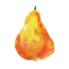 Watercolor illustration. Yellow ripe pear isolated on a white background. Vegetables and fruits. Harvest. Proper healthy diet, vegetarian.