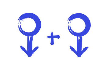 Gay symbolism.Two blue male sex symbols isolated on a white backgroundVector illustration