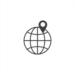 pin to globe icon on white isolate