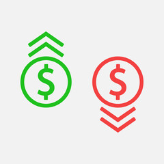 Dollar fall and growth icon design. Vector illustration, flat design. Isolated.