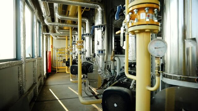 Interior of boiler room in residential house.