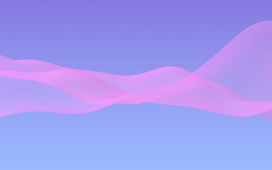 Pink wave on blue sky abstract background. Fluttering pink scarf. Waving on wind pink fabric. 3D illustration