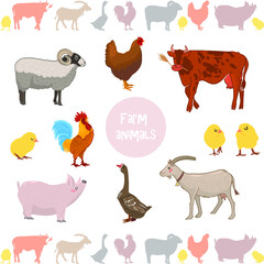 vector illustration poster on an agricultural theme. Farm animals. A frame for advertising your natural production of farm food products.