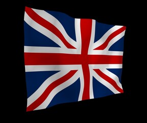 Waving flag of the Great Britain on dark background. British flag. United Kingdom of Great Britain and Northern Ireland. State symbol of the UK. 3D illustration