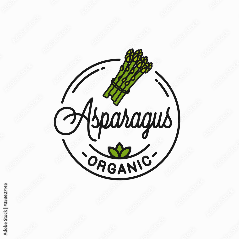 Wall mural asparagus vegetable logo. round linear bunch white