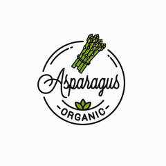 Asparagus vegetable logo. Round linear bunch white