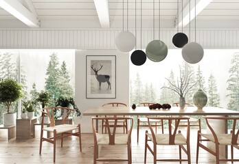 Jadalnia zaprojektowana w stylu skandynawskim  - obrazy, fototapety, plakaty