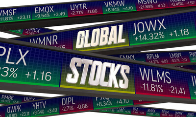 Obraz premium Global Stocks Market Index International Business Trade Multinational Companies 3d Illustration