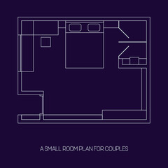 A Small Room Plan for Couples
Illustration vector graphic of a small apartment room plan for couples in a trendy Line Art style - perfect for architecture and interior content, apartment, living, hous