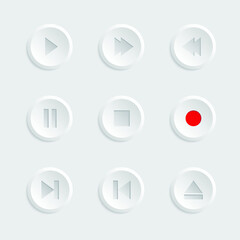 Player buttons set white color. Vector illustration
