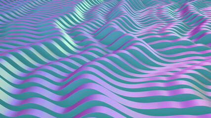 Abstract parametric lava. Neon or color foil. Wave lines background. Modern trend color surface. Futuristic landscape.