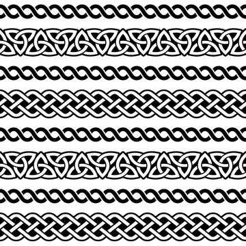 Irish Celtic seamless vector pattern, braided frame designs for greeting cards, St Patrick's Day celebration
