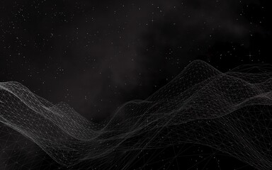 Black abstract background. Hi tech network. Cyberspace grid. Outer space. Starry outer space texture. 3D illustration