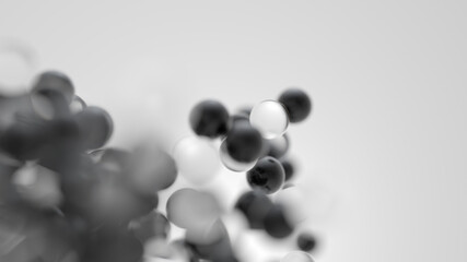 Abstract black and glass spheres background. Beautiful futuristic molecular wallpaper design.