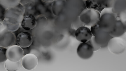 Abstract black and glass spheres background. Beautiful futuristic molecular wallpaper design.