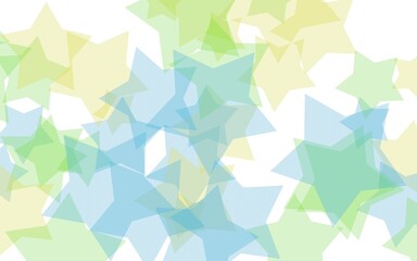 Multicolored translucent stars on a white background. Green tones. 3D illustration