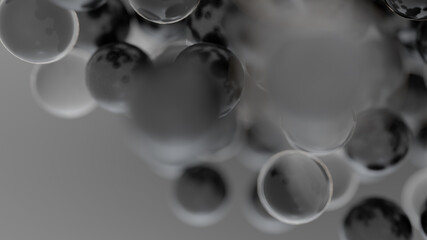 Abstract black and glass spheres background. Beautiful futuristic molecular wallpaper design.