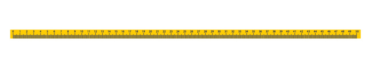 Measure Tape ruler metric measurement. Metric ruler. 50 centimeters metric vector ruler with yellow and black color. School equipment
