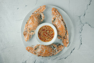 Steamed crab in a dish