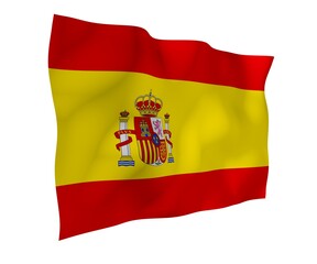 The flag of Spain. Official state symbol of the Kingdom of Spain. Concept: web, sports pages, language courses, travelling, design elements. 3d illustration