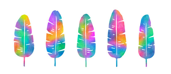 Tropical Banana Leaves Set - Colorful Rainbow Vector Silhouette