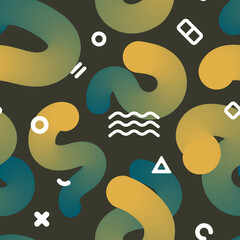 Seamless, endless pattern with Fluid colorful elements Modern holographic neon bright pattern on dark background, vector eps 10 format