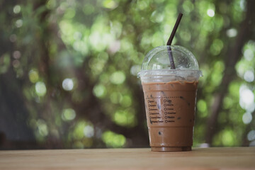 Iced coffee mocha coffee in plastic glass