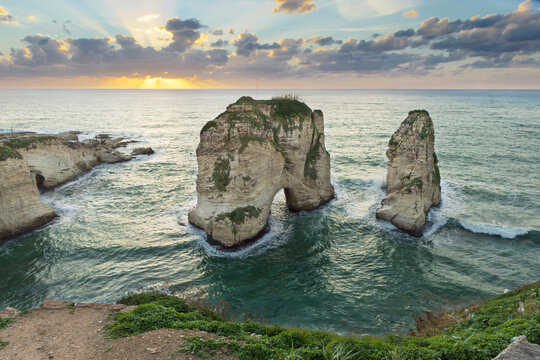 Pigeon rock at sunset, Raouche, Beirut, Lebanon