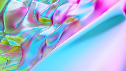 Naklejka na ściany i meble Abstract liquid lava. Trendy Aqua menthe neon waves background. Beautiful 3d render for card, banner, poster, wallpaper, web, print