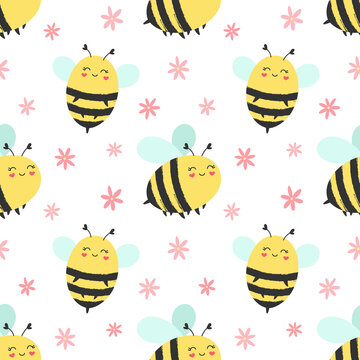 Seamless pattern cute bees. Children print for textiles, packaging, fabrics, wallpapers.