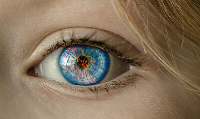 Eye on fire. Mad and cealous woman