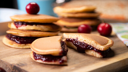 Japanese dorayakis with cherry sauce