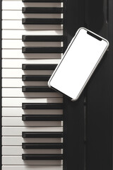 Isolated smartphone screen on piano.