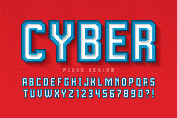Pixel vector alphabet design, stylized like in 8-bit games.