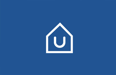 Fototapeta na wymiar U alphabet letter logo icon for company and business with white blue house design