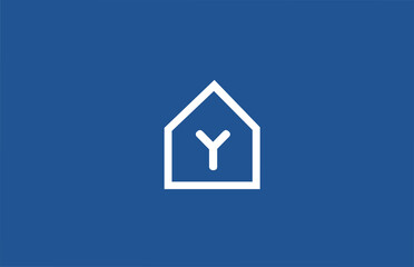 Y alphabet letter logo icon for company and business with white blue house design