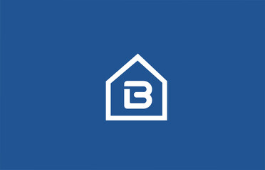 Fototapeta na wymiar B alphabet letter logo icon for company and business with white blue house design