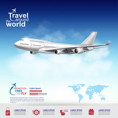 Obraz na płótnie Canvas Airline Vector Concept Travel around the World