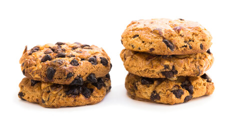 cookies with chocolate and hazelnuts on a white background