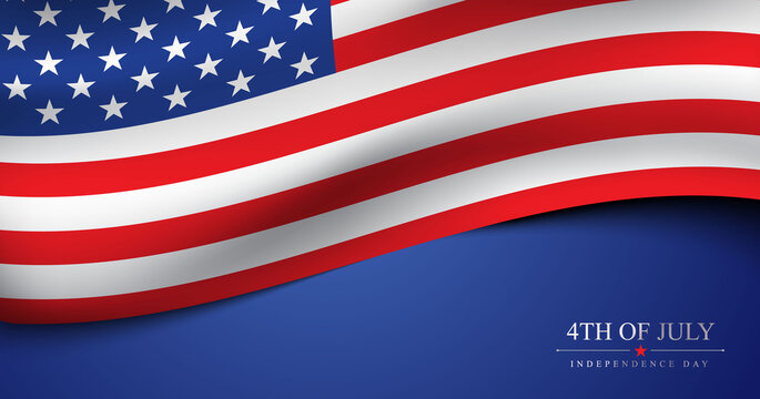 4th of July USA independence day celebration banner with 3d american flag vector template
