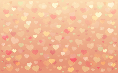 Beautiful background in red and orange shades with hearts. Valentine's Day. Romantic background. Scenery for the holiday of love. Vector illustration