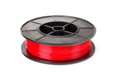 Red filament 3d printer isolated on white background