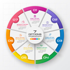 Circle chart infographic template with 7 options,Vector illustration.