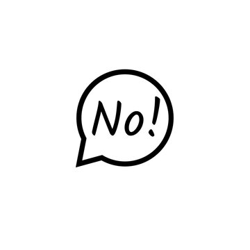 Round speech bubble saying No outline icon. Clipart image isolated on white background