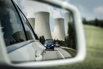 reflection in the rearview mirror - nuclear power plant