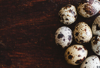 Obraz premium quail egg close-up on a wooden background