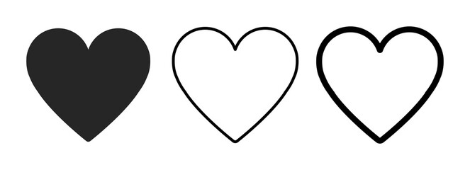Heart icon in 3 types. Heart illustration. - obrazy, fototapety, plakaty