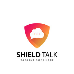 Abstract Gradient Shield Talk Logo Design Template Premium Vector